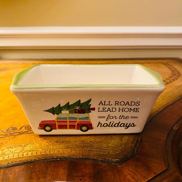 Nantucket Christmas Holiday Ceramic Stoneware Mini Loaf Pan Roads Lead Home NEW - Picture 1 of 4